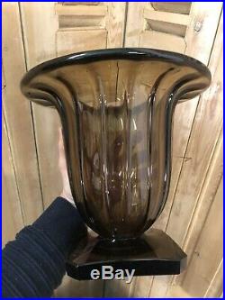 Daum Nancy France Vase Verre Fumé Cristal Ancien Art Deco 1930 Design