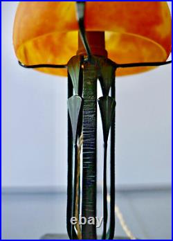 Daum? Nancy Lampe De Table Pate De Verre Fer Forgé Art Nouveau/déco
