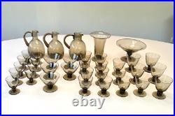 Daum Service De Verres Designer Art Déco Signe Verre Fumé 36 Pièces