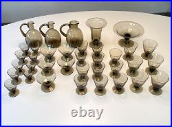 Daum Service De Verres Designer Art Déco Signe Verre Fumé 36 Pièces
