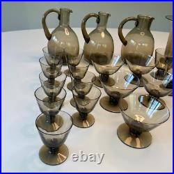 Daum Service De Verres Designer Art Déco Signe Verre Fumé 36 Pièces