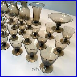 Daum Service De Verres Designer Art Déco Signe Verre Fumé 36 Pièces