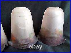 Degué / 5 tulipes en pâte de verre marmoréenne couleur violette / Art Déco