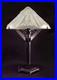 Degué Grande Lampe Art Déco En Fer Forgé Et Dôme En Verre Pressé Signé 1930