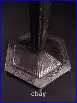 Degué Grande Lampe Art Déco En Fer Forgé Et Dôme En Verre Pressé Signé 1930