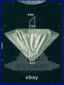 Degué Grande Lampe Art Déco En Fer Forgé Et Dôme En Verre Pressé Signé 1930