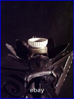 Degué Grande Lampe Art Déco En Fer Forgé Et Dôme En Verre Pressé Signé 1930