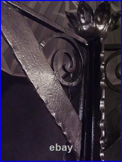 Degué Grande Lampe Art Déco En Fer Forgé Et Dôme En Verre Pressé Signé 1930