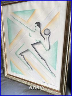 Dessins originaux Art Déco 1929 la paire 39x47 cm sous verre