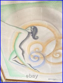 Dessins originaux Art Déco 1929 la paire 39x47 cm sous verre
