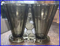 Double vase moderniste art déco en verre de Bohême Tchécoslovaquie