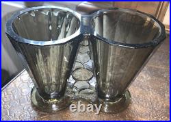 Double vase moderniste art déco en verre de Bohême Tchécoslovaquie