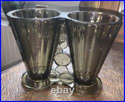 Double vase moderniste art déco en verre de Bohême Tchécoslovaquie