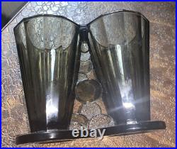 Double vase moderniste art déco en verre de Bohême Tchécoslovaquie