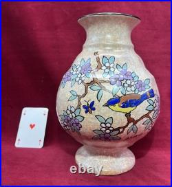 Dubois Bird Vase Oiseaux Craquele Emaille Art Deco Belgique Belge Mons Wallonne