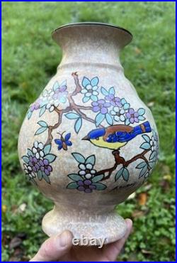 Dubois Bird Vase Oiseaux Craquele Emaille Art Deco Belgique Belge Mons Wallonne