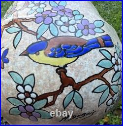 Dubois Bird Vase Oiseaux Craquele Emaille Art Deco Belgique Belge Mons Wallonne