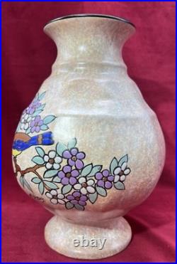 Dubois Bird Vase Oiseaux Craquele Emaille Art Deco Belgique Belge Mons Wallonne