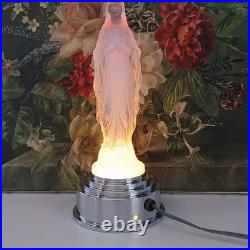 ETLING Edmond Veilleuse en verre Opalescent Figurant La Vierge Art Déco TBE