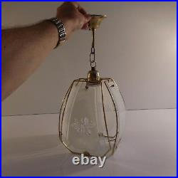 Eclairage lustre suspension métal doré verre vintage art déco France N2341