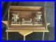 Encrier Art Déco bois et verre double encriers 34 cm ancien bureau