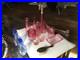 Ensemble De Toilette / Coiffeuse Verre Teinte Rose Et 2 Bleu 1930/1950