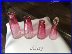 Ensemble De Toilette / Coiffeuse Verre Teinte Rose Et 2 Bleu 1930/1950