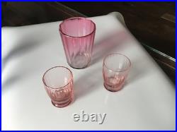 Ensemble De Toilette / Coiffeuse Verre Teinte Rose Et 2 Bleu 1930/1950