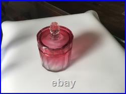 Ensemble De Toilette / Coiffeuse Verre Teinte Rose Et 2 Bleu 1930/1950