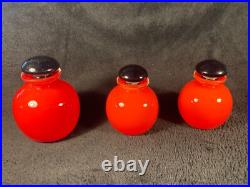 Ensemble de toilette en verre soufflé rouge et noir, Art Déco