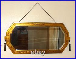 Exceptionnel Miroir Art Déco Moulures Dorures Verre Biseauté Pompon en Métal