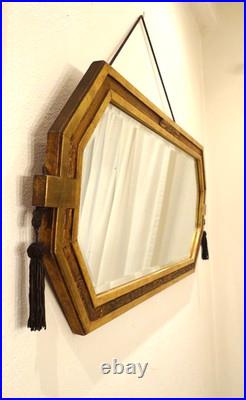 Exceptionnel Miroir Art Déco Moulures Dorures Verre Biseauté Pompon en Métal