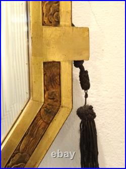 Exceptionnel Miroir Art Déco Moulures Dorures Verre Biseauté Pompon en Métal