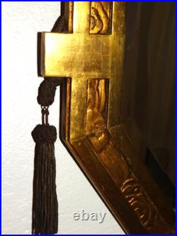 Exceptionnel Miroir Art Déco Moulures Dorures Verre Biseauté Pompon en Métal