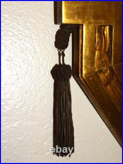 Exceptionnel Miroir Art Déco Moulures Dorures Verre Biseauté Pompon en Métal