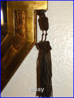 Exceptionnel Miroir Art Déco Moulures Dorures Verre Biseauté Pompon en Métal