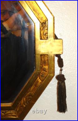 Exceptionnel Miroir Art Déco Moulures Dorures Verre Biseauté Pompon en Métal