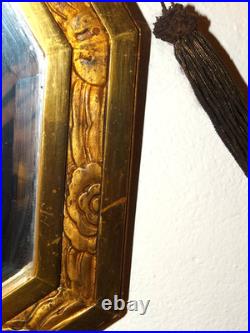 Exceptionnel Miroir Art Déco Moulures Dorures Verre Biseauté Pompon en Métal