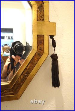 Exceptionnel Miroir Art Déco Moulures Dorures Verre Biseauté Pompon en Métal