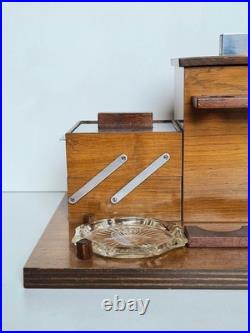 Exceptionnel ensemble de fumeur de pipe Art-déco en bois, métal et verre 1930