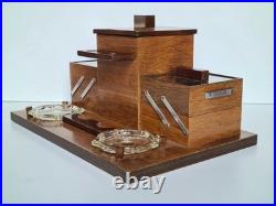 Exceptionnel ensemble de fumeur de pipe Art-déco en bois, métal et verre 1930