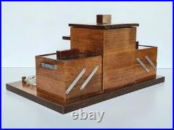 Exceptionnel ensemble de fumeur de pipe Art-déco en bois, métal et verre 1930