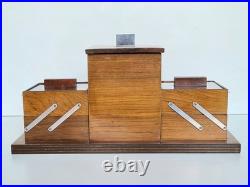 Exceptionnel ensemble de fumeur de pipe Art-déco en bois, métal et verre 1930