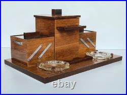 Exceptionnel ensemble de fumeur de pipe Art-déco en bois, métal et verre 1930