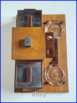 Exceptionnel ensemble de fumeur de pipe Art-déco en bois, métal et verre 1930