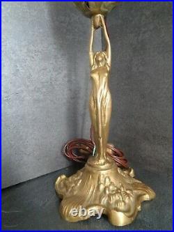 Femme art nouveau / art deco lampe statue en bronze pâte de verre schneider