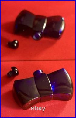 Flacon Vide Art Déco Baccarat Coque d'Or cristal bleu cobalt Papillon