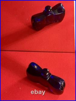 Flacon Vide Art Déco Baccarat Coque d'Or cristal bleu cobalt Papillon