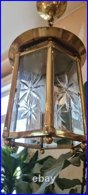 French Art Deco Bronze lustre in hexagonal shape with six thick cut glass panels