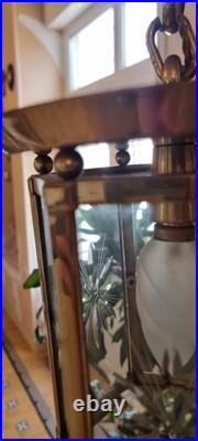 French Art Deco Bronze lustre in hexagonal shape with six thick cut glass panels